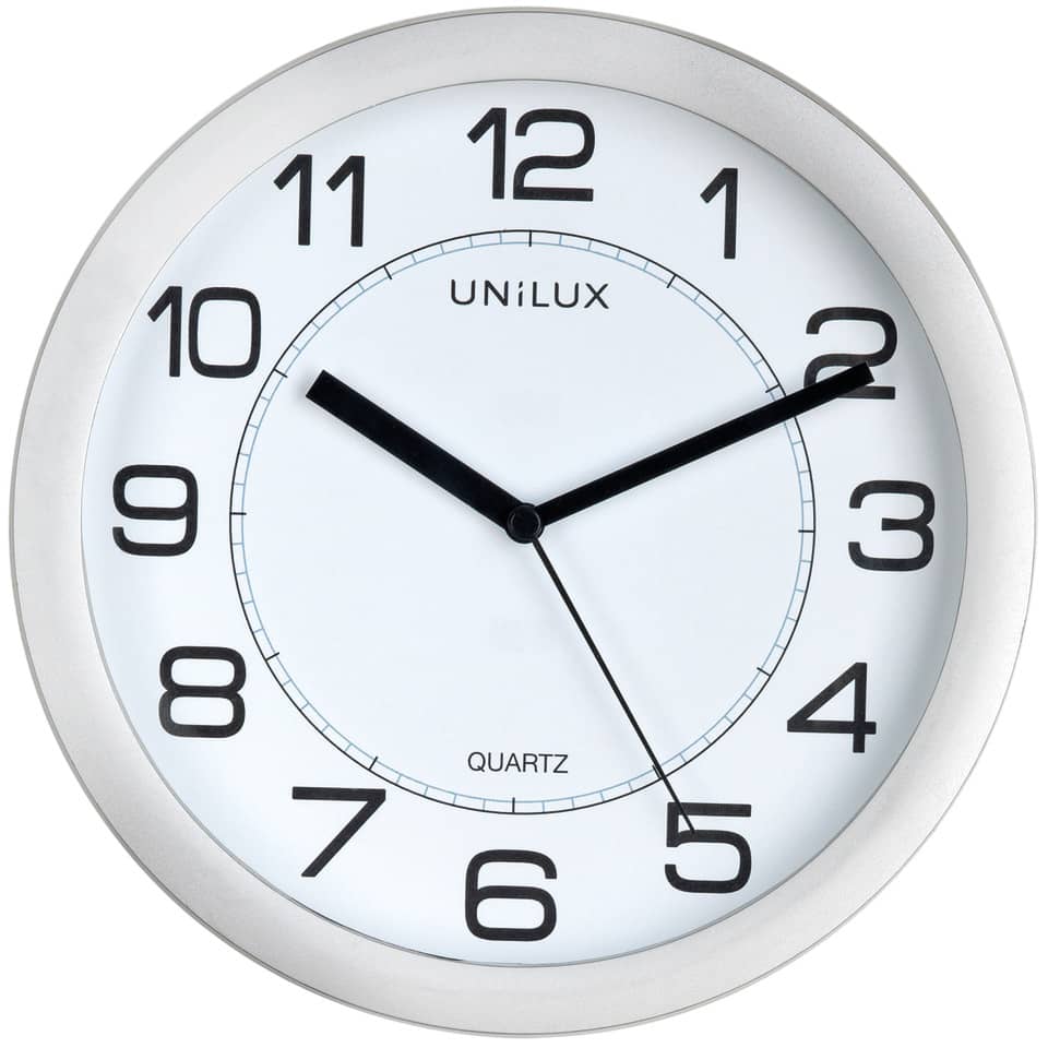 Wanduhr, Analoguhr, Quarz, Silberrahmen, große Ziffern