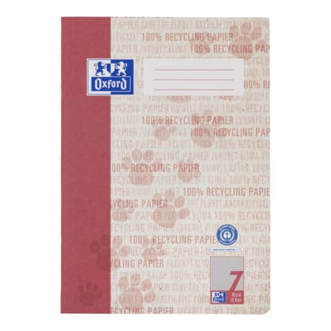Heft Recycling, A4, 90g/m², 16 Blatt, Lin.7, kariert, dunkelrot OXFORD 400159473