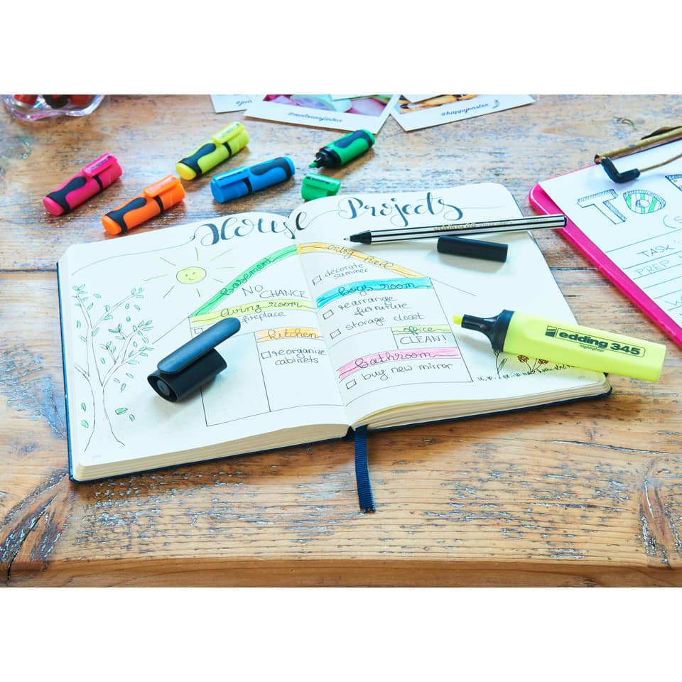 Notizbuch, Planer, Buntstifte, Highlighter, Skizzenbuch