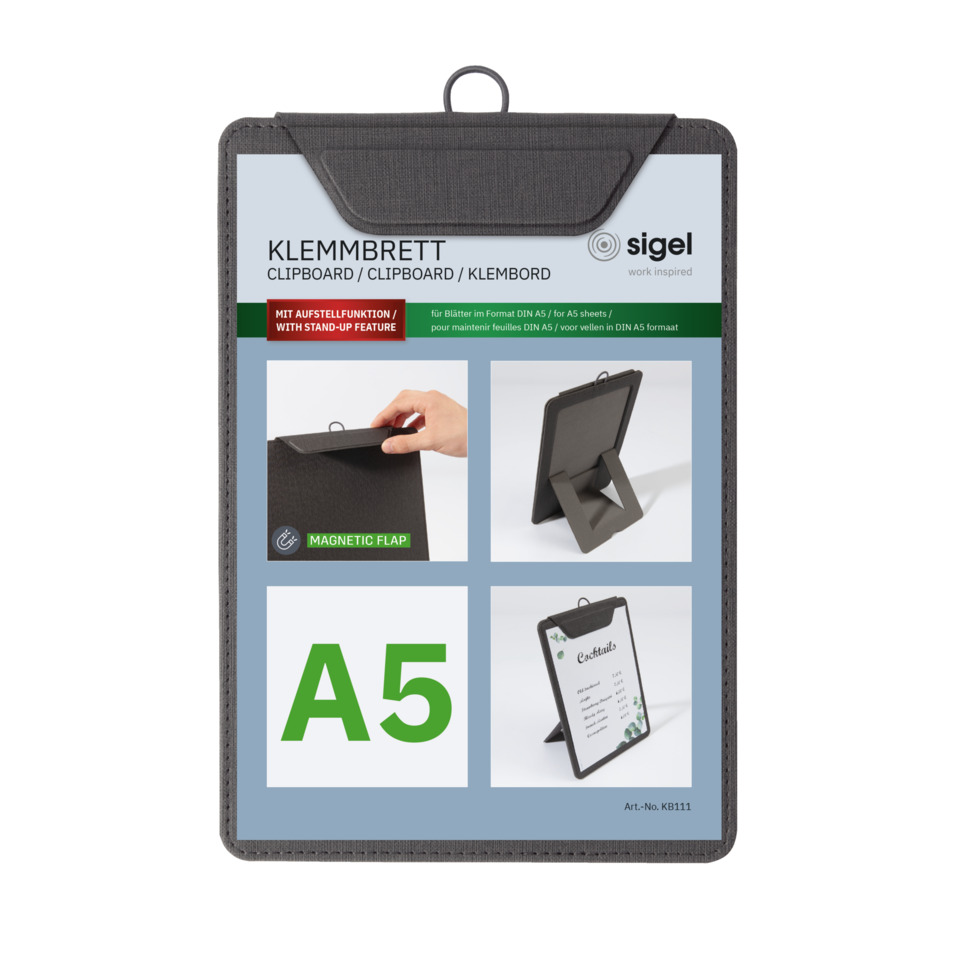 Klemmbrett, Clipboard, A5, Magnetic flap, Halterung