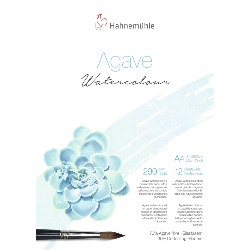 A4, Watercolor, Agave, Blue flower, Pinsel