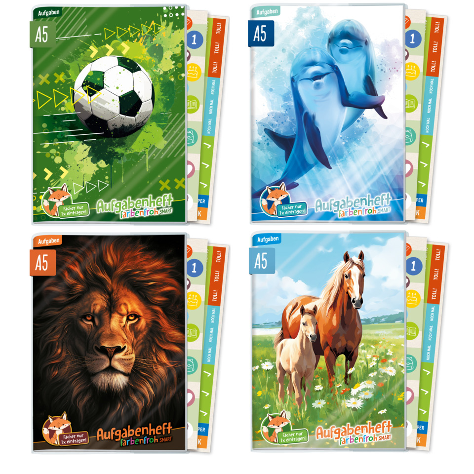 Fußball, Grasgrün, Tiermotiv, Aufgabenheft, A5