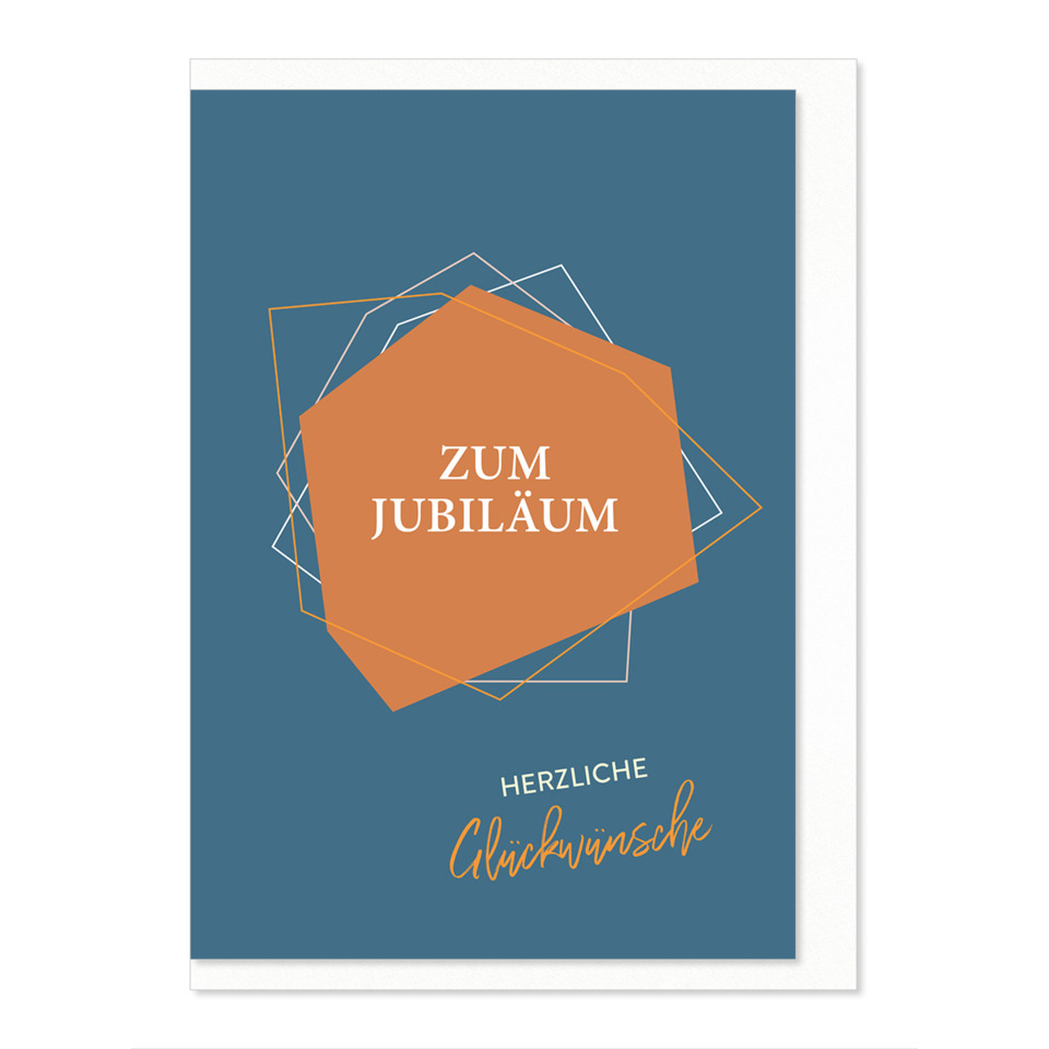 Grußkarte, Jubiläum, Ornament, Kunststofforange,  geometrische Formen