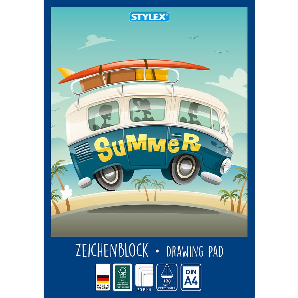 Sommer, Surfboard, Kleinwagen, Poster, Zeichenblock