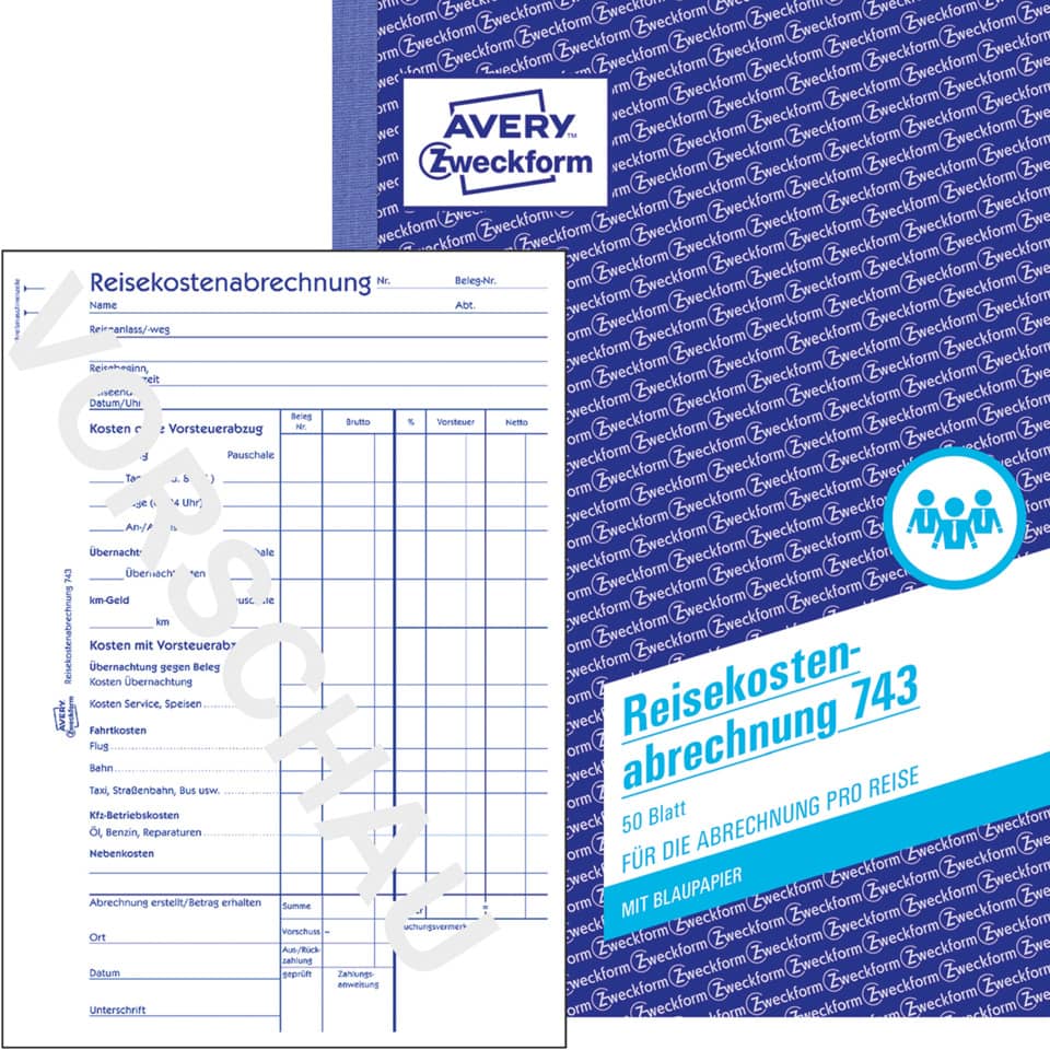 Reisekostenabrechnung, Papier, Bordmappe, Blauer Karton, Abrechnungsformular