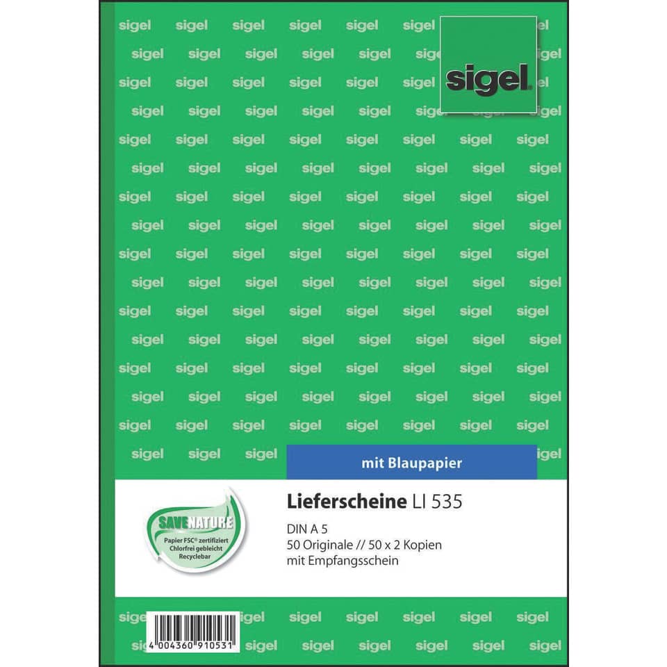 Lieferscheine, Blaupapier, DIN A5, 50 Originale, mit Empfangsschein