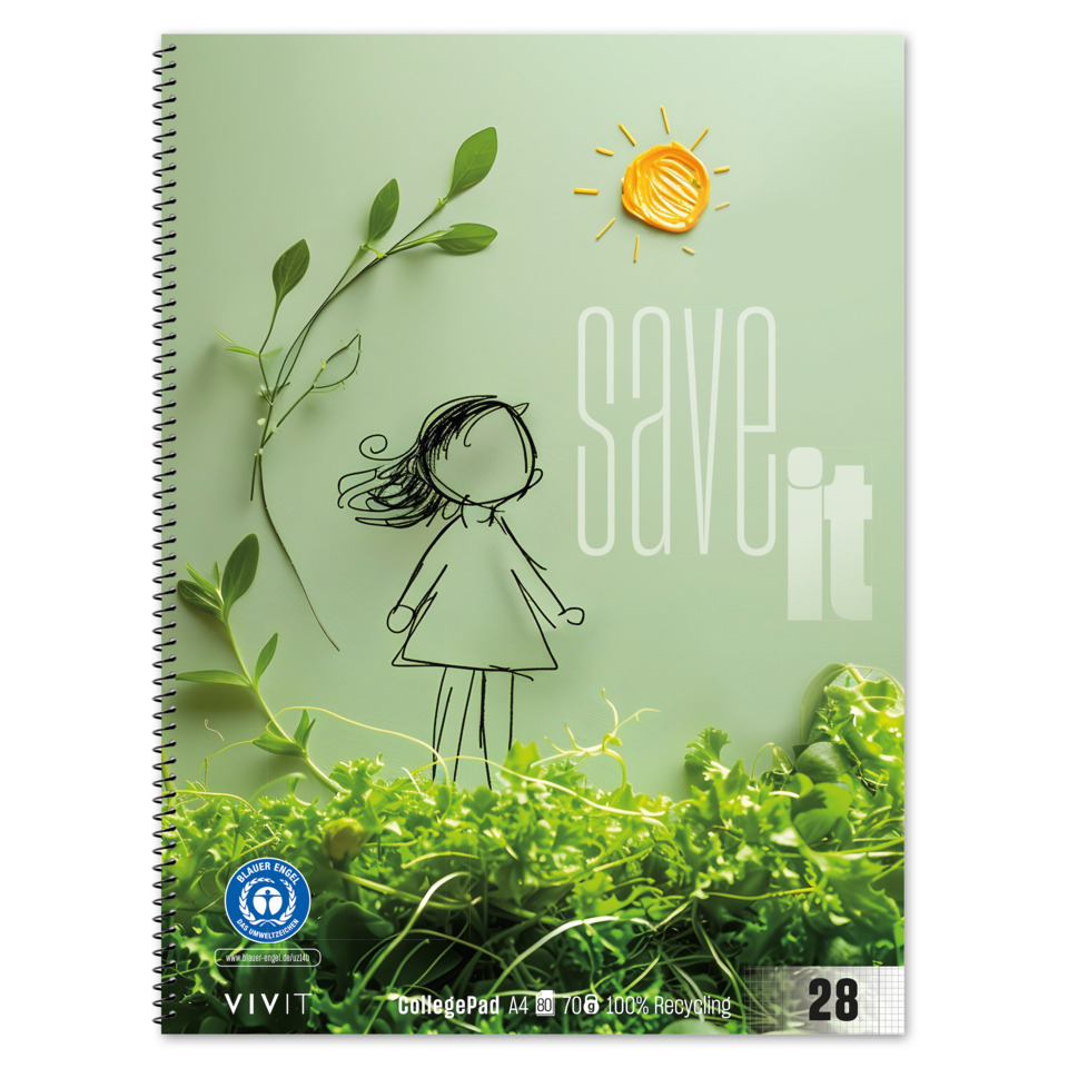 spiral notebook, grünes notizbuch, -save it-, ai doodle, campus notizbuch