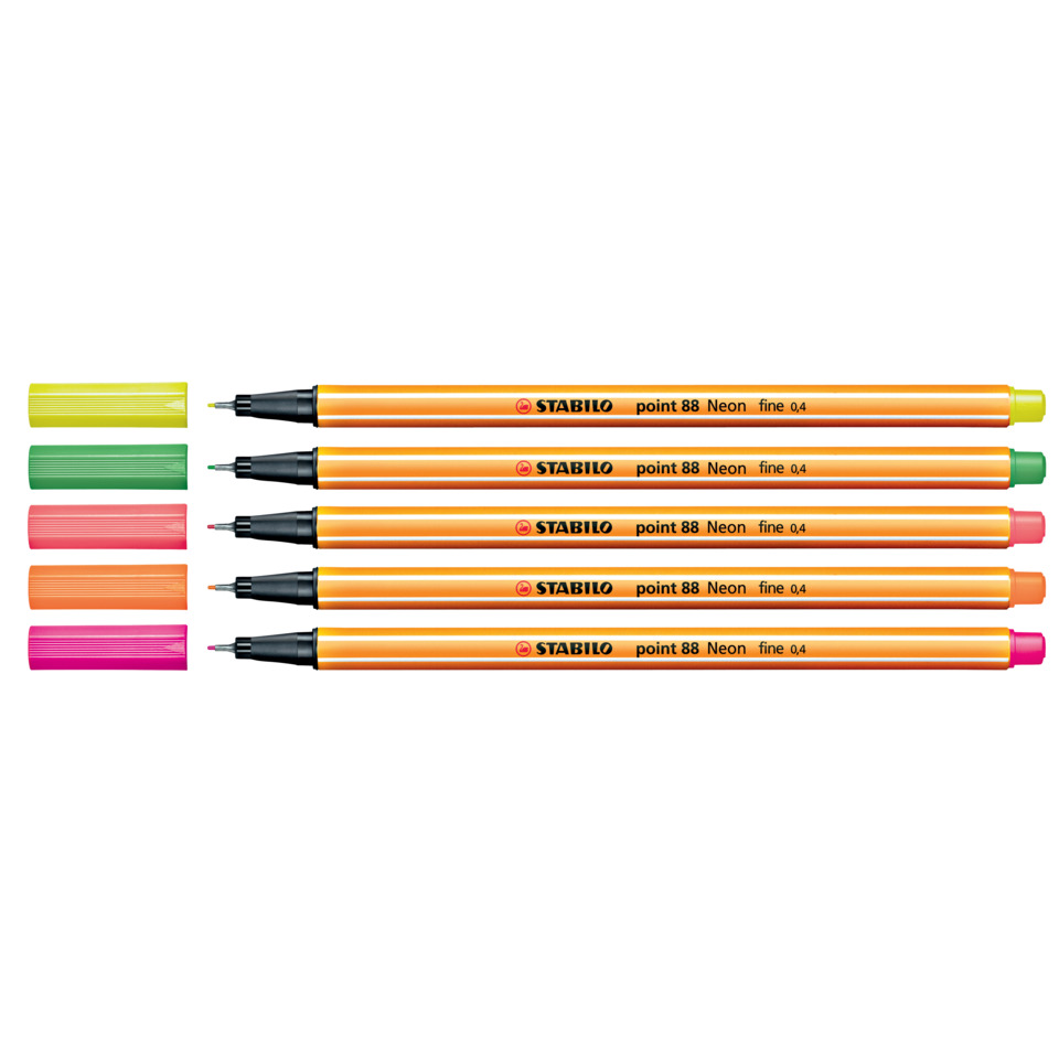 neon highlighter, marker pen, highlighter set, orange body, colored caps