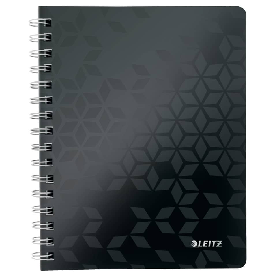 spiral notebook, Graphite Muster, geometrische Sechsecke, schwarzes Notizbuch, Leitz Notizbuch