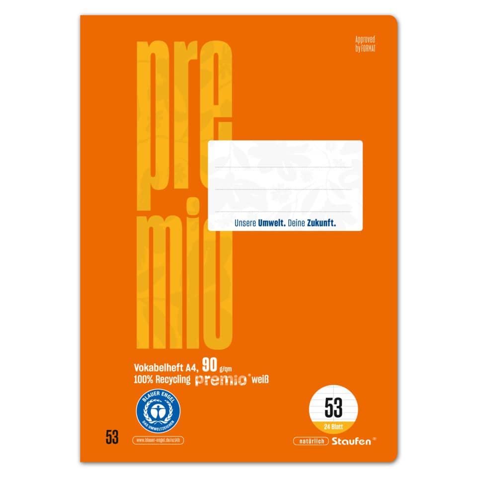 Vokabelheft, A4, orange, 150 g/m², Recycling