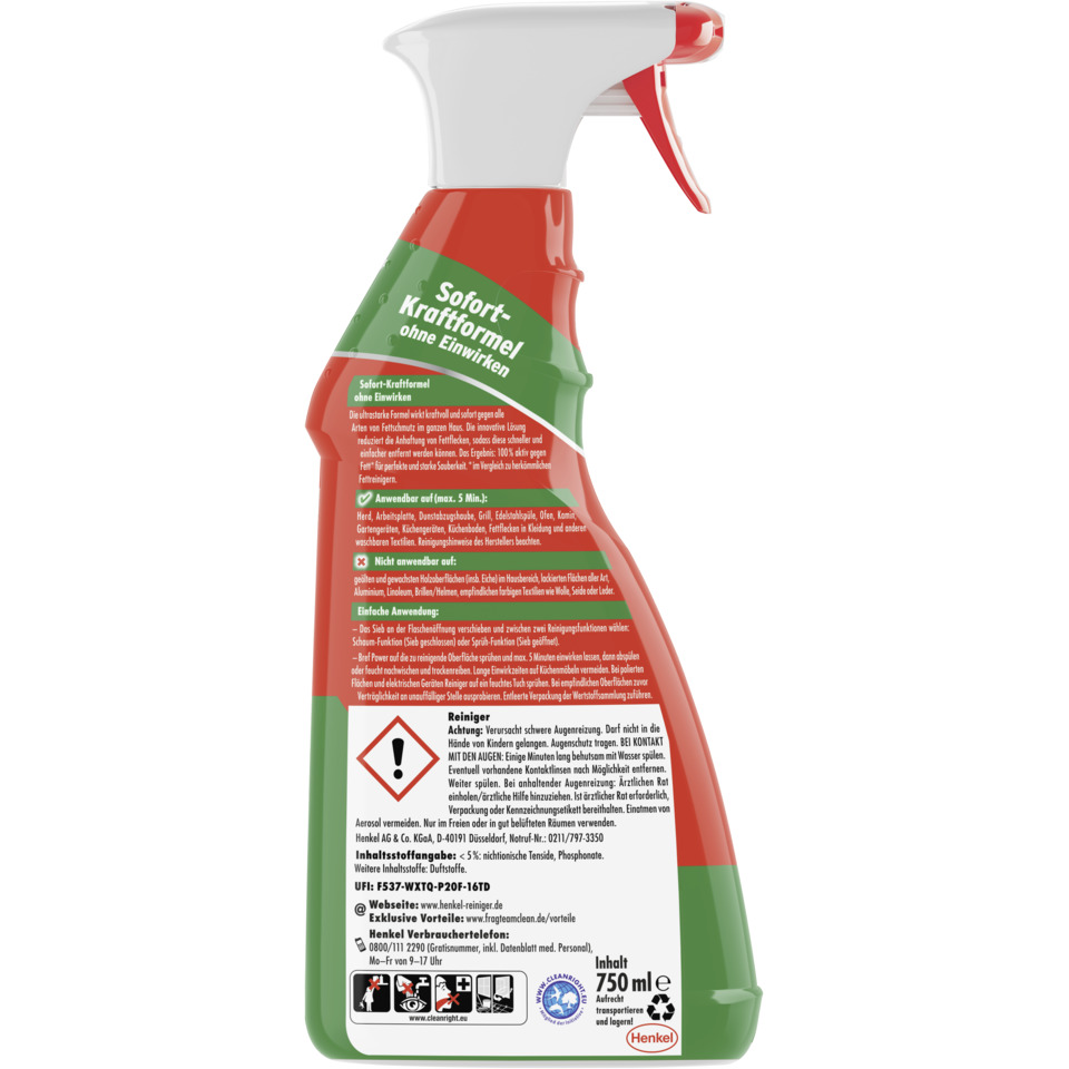 Reinigungsmittel, Kraftformel, 750 ml, Grün, Sprüher