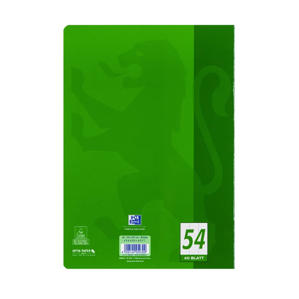 Kunststoffheft, A4-Heft, grün, Kartonumschlag, 40 Blätter