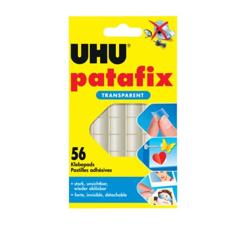 Klebepad patafix TRANSPARENT, wieder ablösbar, transparent, 56 Stück UHU 48815
