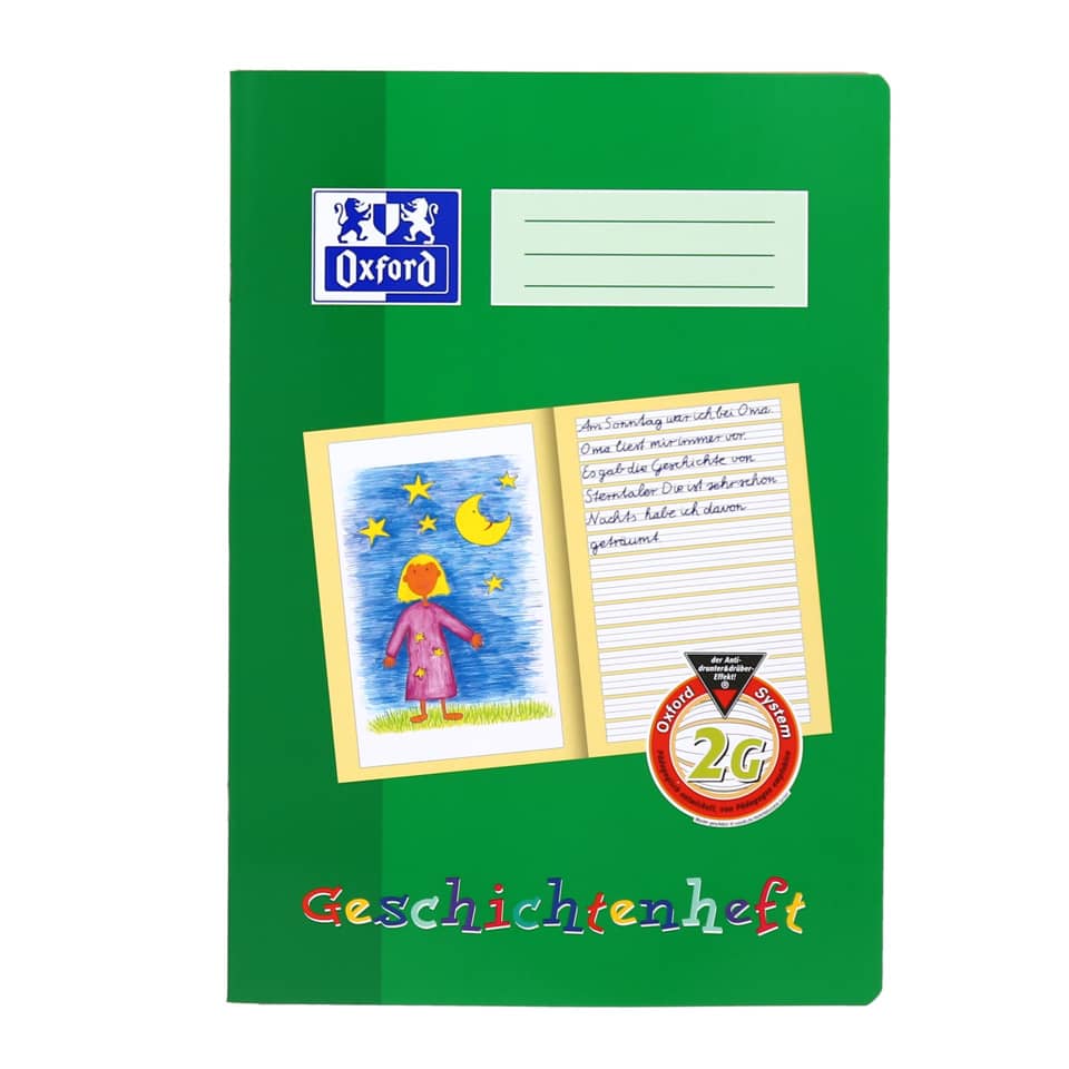 Schulheft, Geschichtenheft, Notebook, Grün, Oxford-Logo
