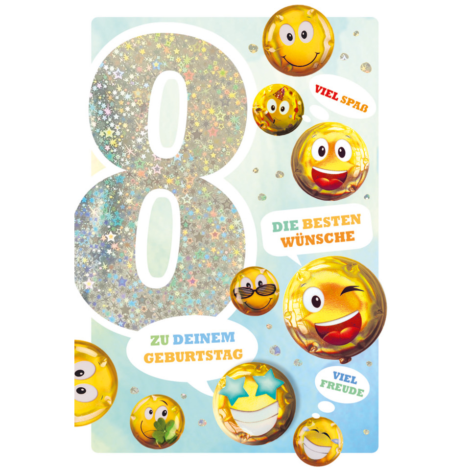 Geburtstagskarte, Glitzer, Ballons, Smiley-Aufkleber, Emoji-Accessoire