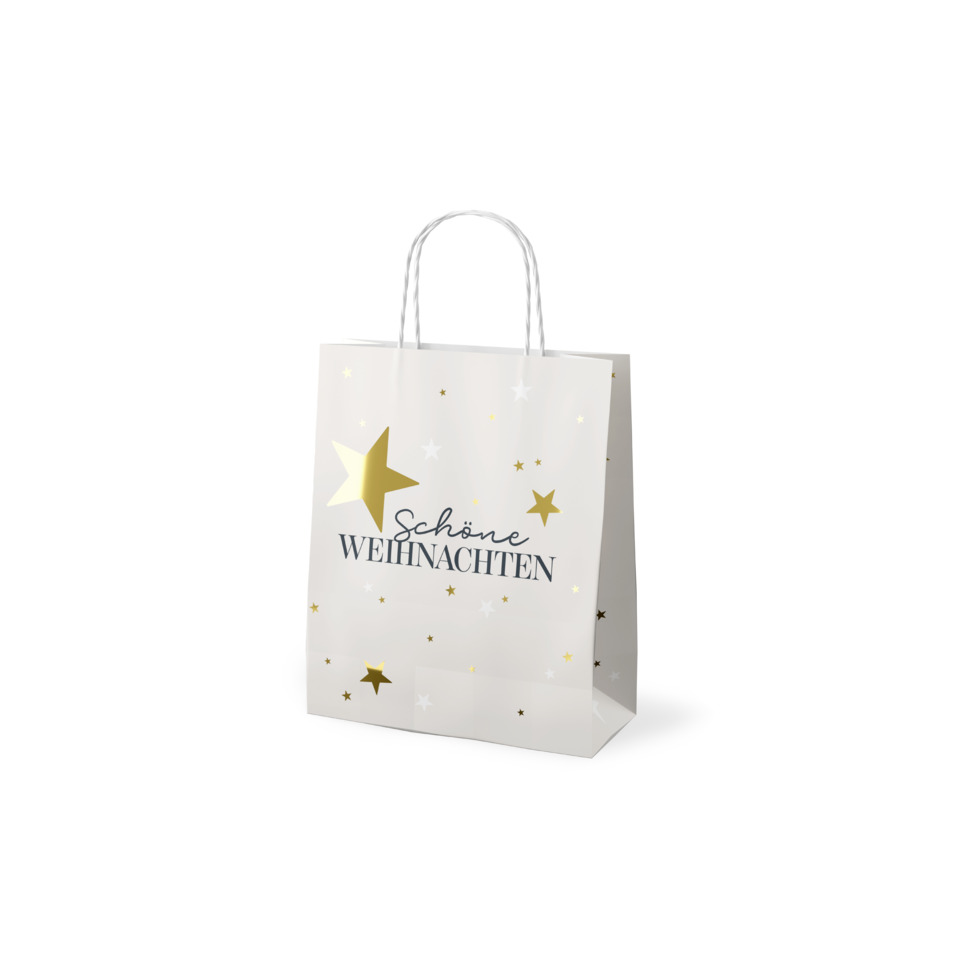 Geschenktüte, Weihnachten, Sterne, Gold, Papierbeutel