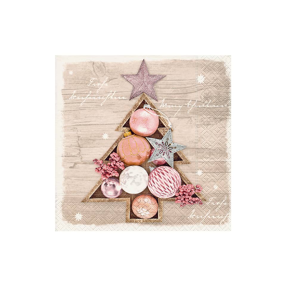 Weihnachtsbaum, Baumschmuck, Ornamente, Jute/Holz Aufsteller, Rosa Gold Töne
