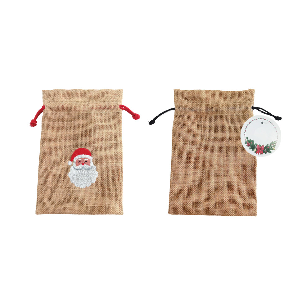 Jute Beutel, Sacktasche, Weihnachtsmotiv, Santa Claus, Drawstring