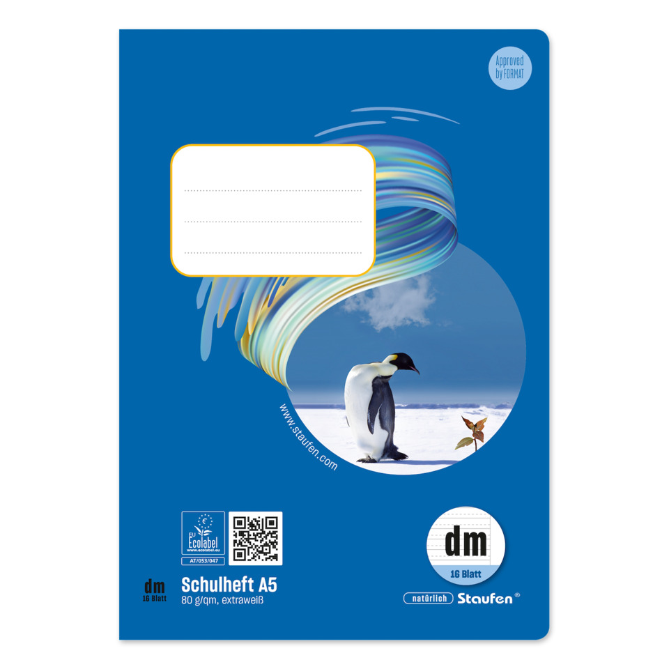 Schuleheft, A5, draht-Papier, blau, Penguin-Design