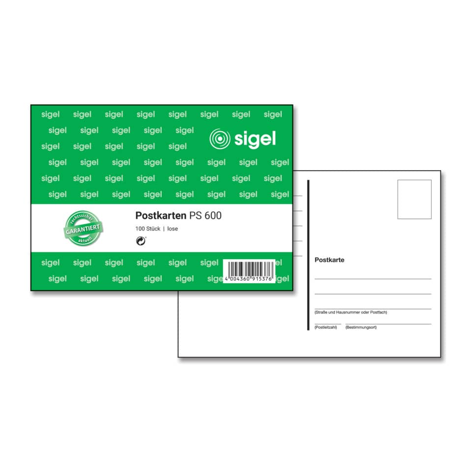 postkarte, PS 600, postkarten-set, grünes design, sigel