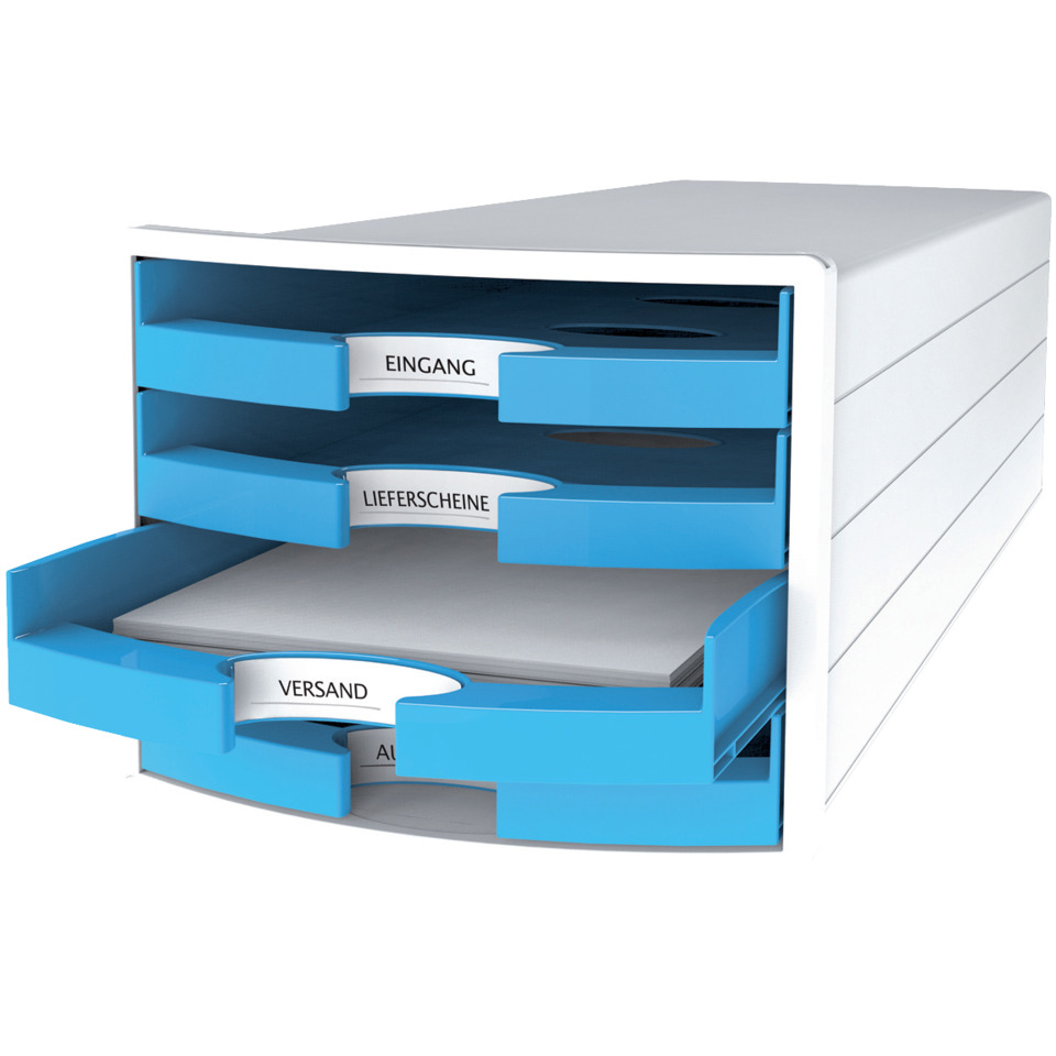 Schubladenschrank, Aublage-Schublade, Dokumentenbox, Kunststoff, blau