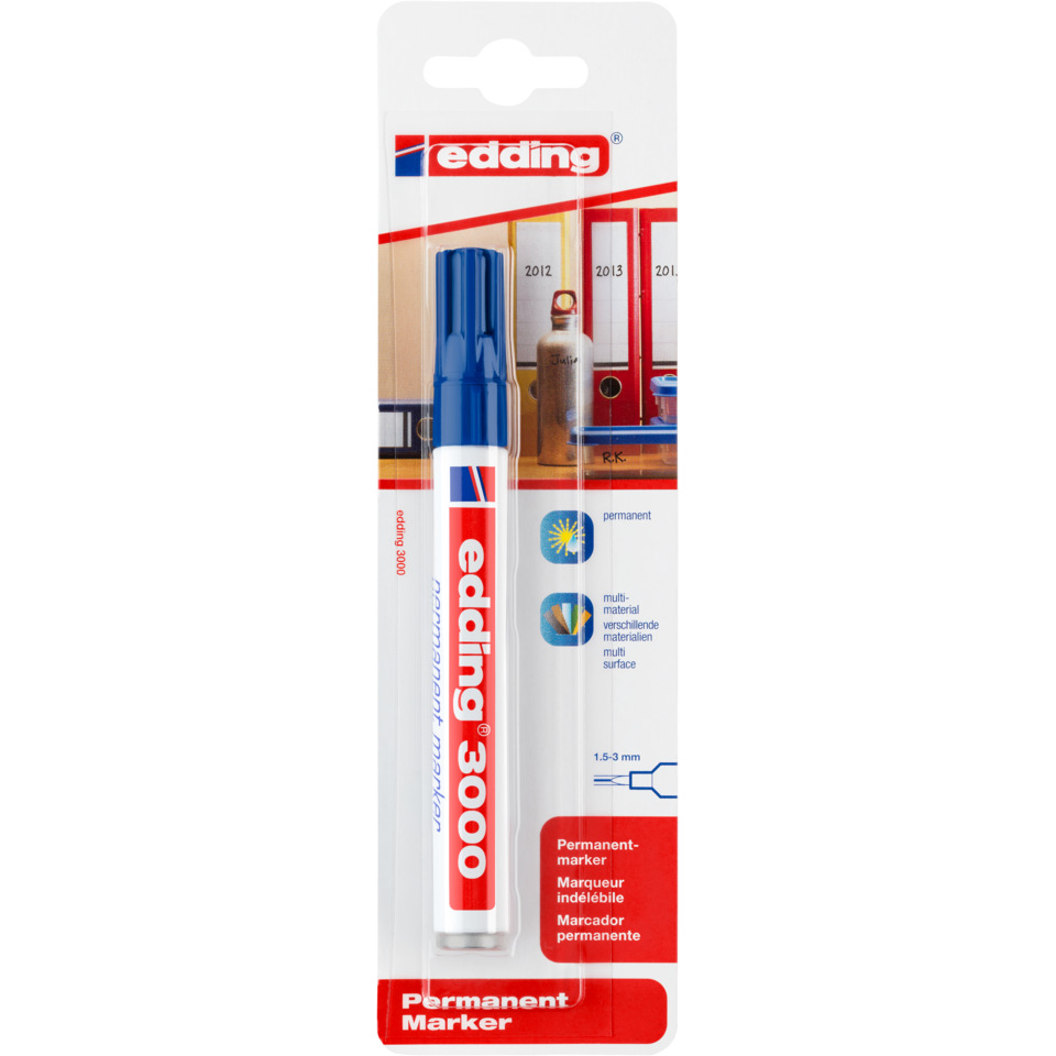 Permanentmarker, Marker, Permanentmarkerpen, Multisurface, 15 mm Spitze, Permanent marker, Marker pen, Blue cap, Chisel tip, Multi-material