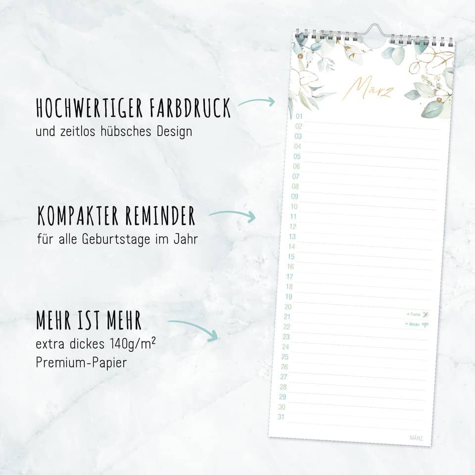 Kalender, Notizkalender, Monatskalender, Blumenmuster, Papierqualität