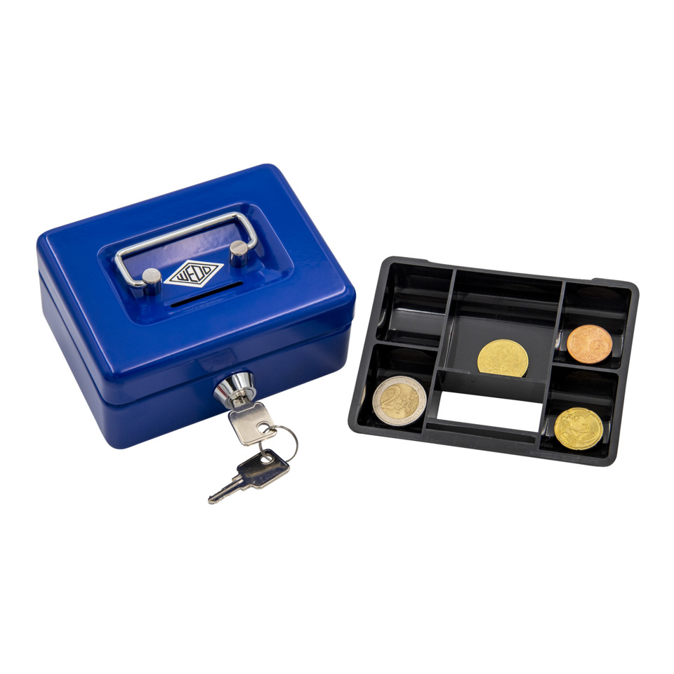 kleines Sparschwein, Geldbox, blaue Box, Münzenschale, Münzenablage
