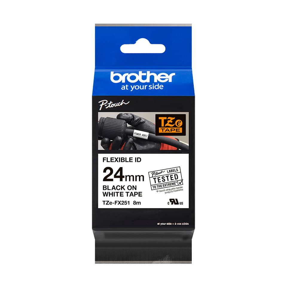 TZe Tape, 24mm, Schwarz auf Weiß, Flexible ID, Labelband