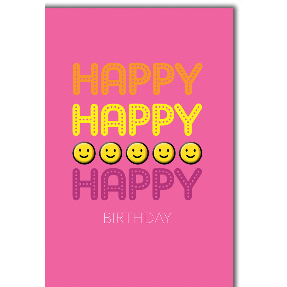 Birthday card, Pink card, Smiley faces, Happy birthday, Greeting card