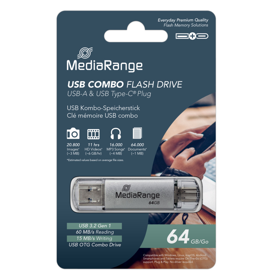 USB Flash Laufwerk, 64GB, USB 3.2 Gen 1, Metallgehäuse, Speicherkarte