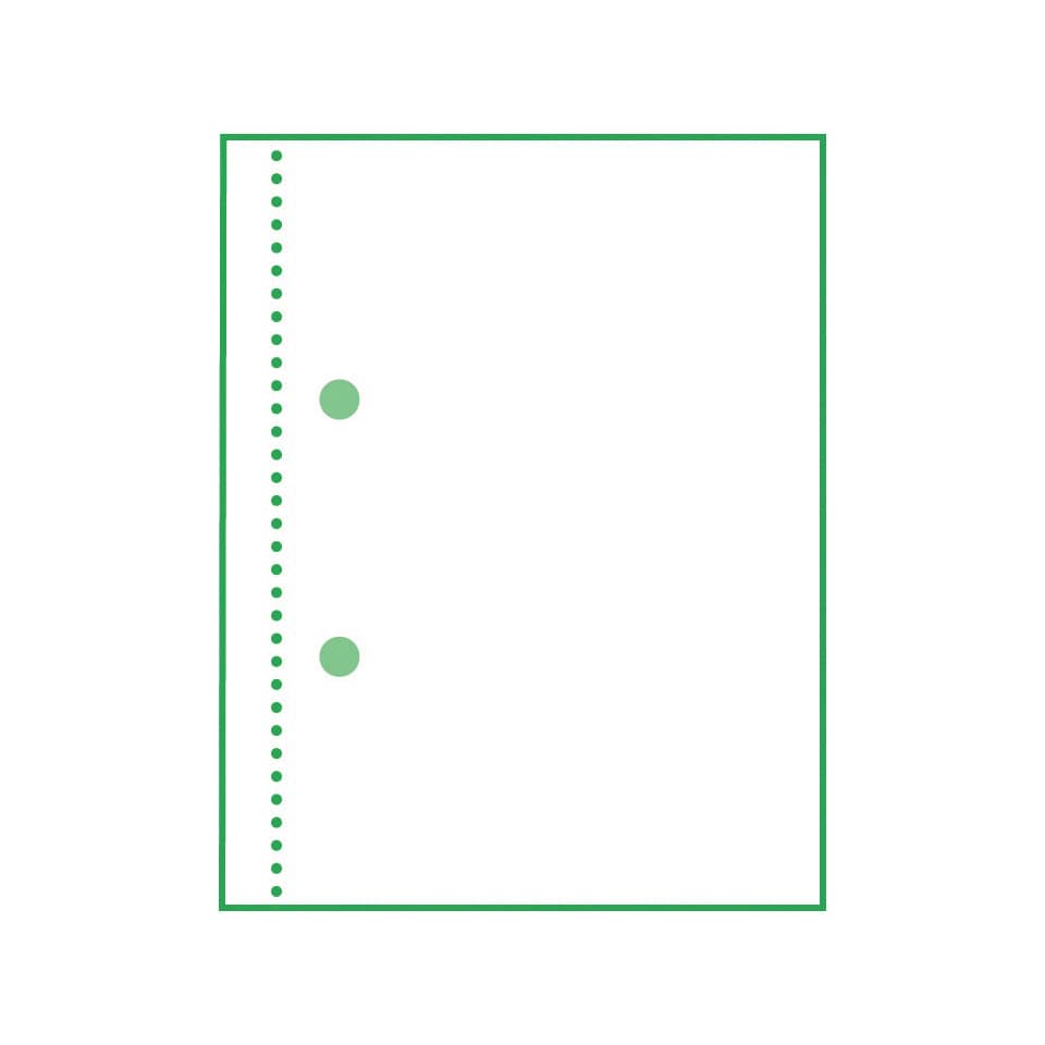 Notizbuch, Ringbuch, Punkte, zwei Lochungen, grüner Rand