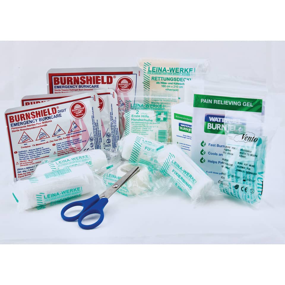 Erste Hilfe Set, Brandwunde, Verbandmaterial, Schere, Verbandpaket