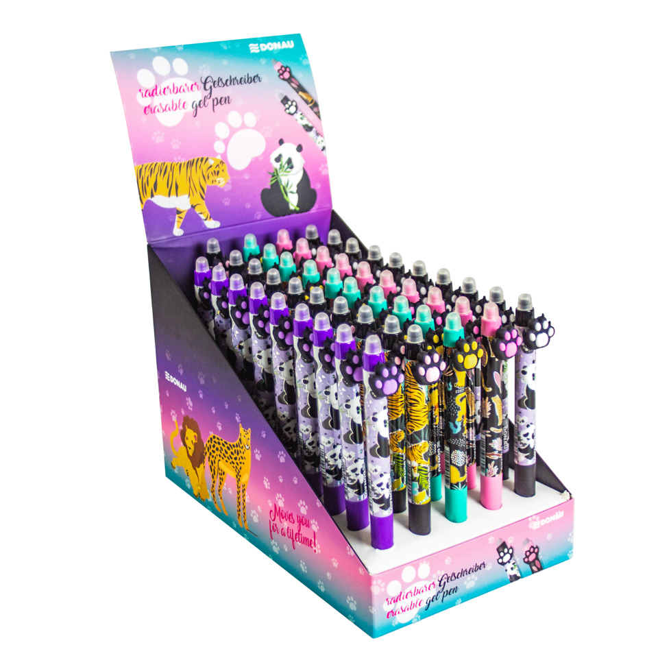 gelpen, waschbeständige farbpen, muster panda tiger, bunte fusstechniken, display mit pen-halter