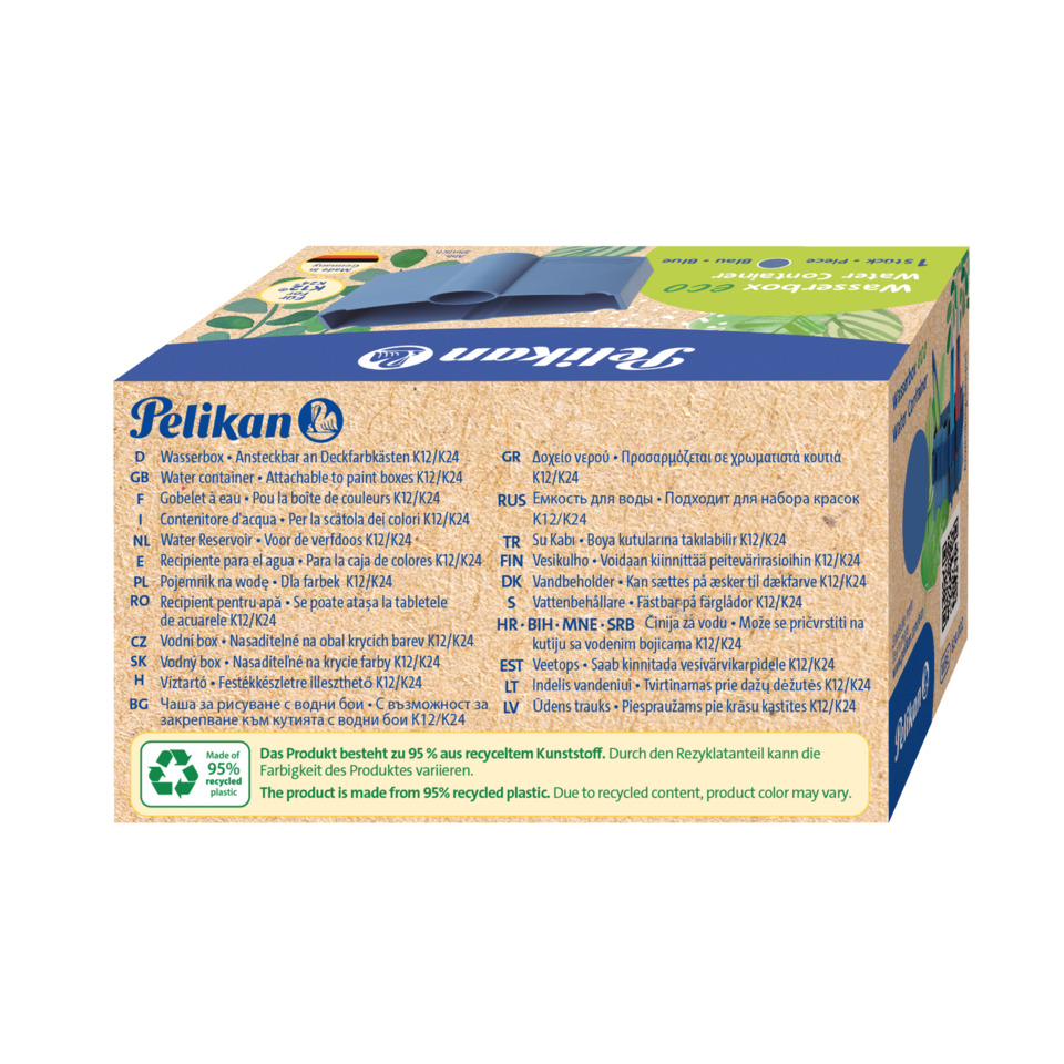 Wasserbehälter, abnehmbarer Deckel, K12/K24, recycelter Kunststoff, Verpackungskarton