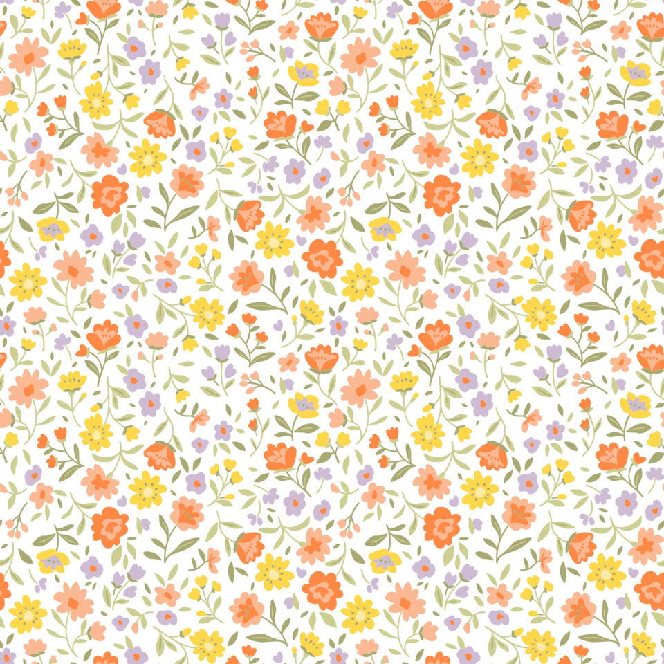 Blumenmuster, Blumenprint, Pastellfarben, Gartenblumen, Blätterstiele