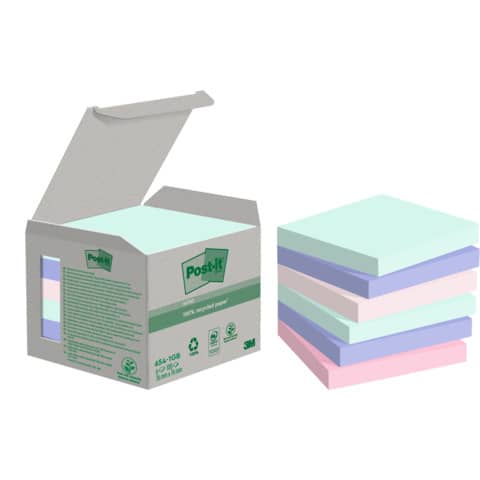 Haftnotizblock Recycling Notes, 76x76mm, Farbe: mint, hellblau, rosa, flamingopink, 6 x 100 Blatt POST-IT 654-1GB