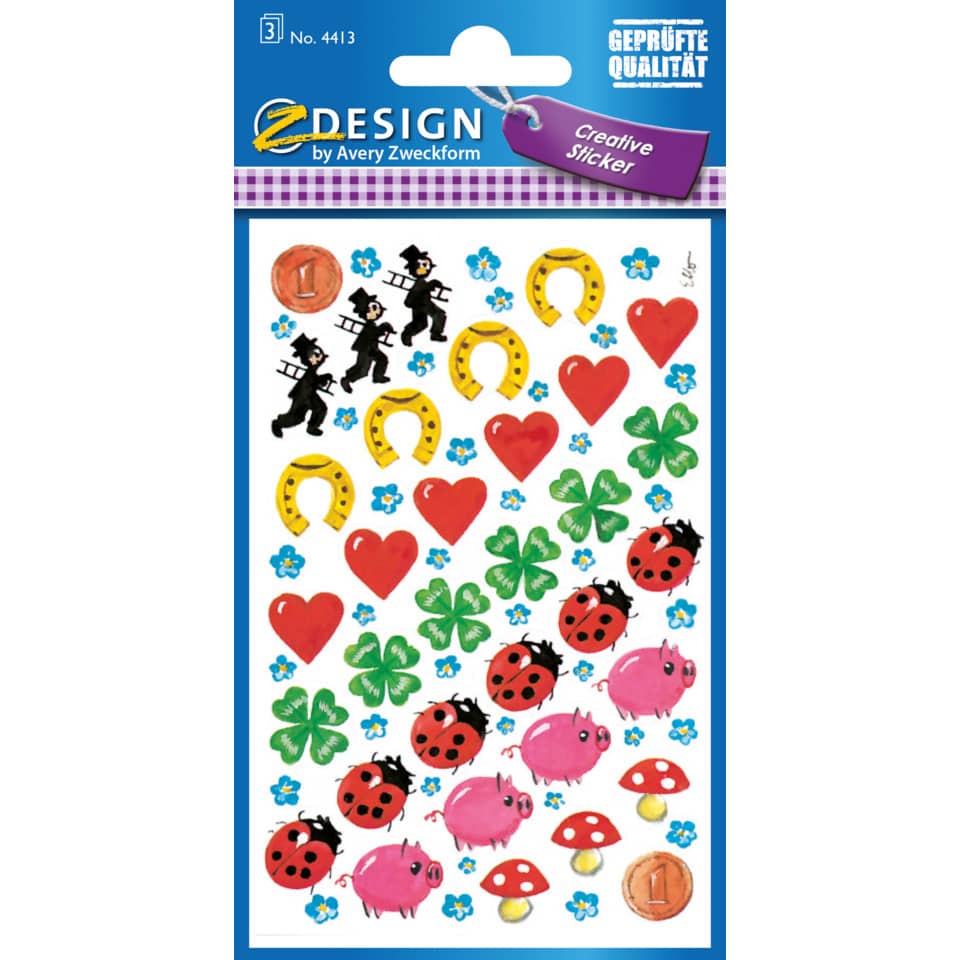 stickers, klebefiguren, herz, klee, marienkäfer