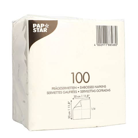 Servietten, 30x30cm, 1-lagig, 100 Stück, weiß PAPSTAR 88568