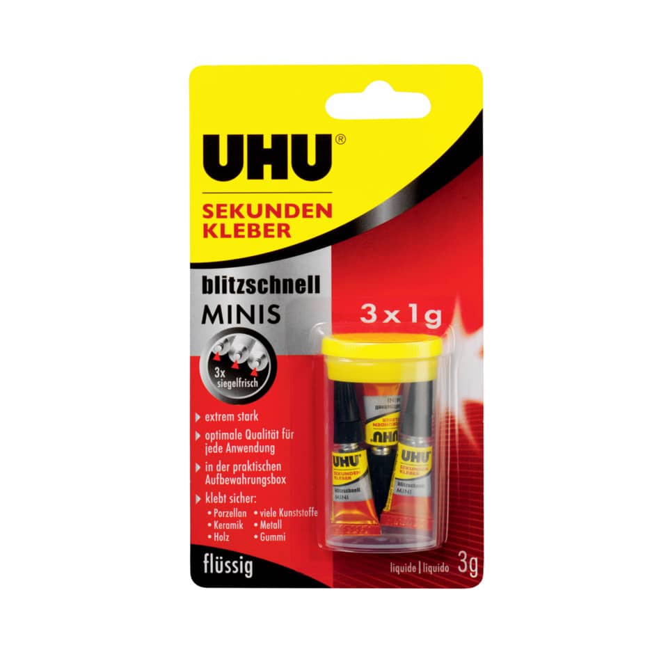 Kleber, Sekundenkleber, Minis, 3x1g, flüssig
