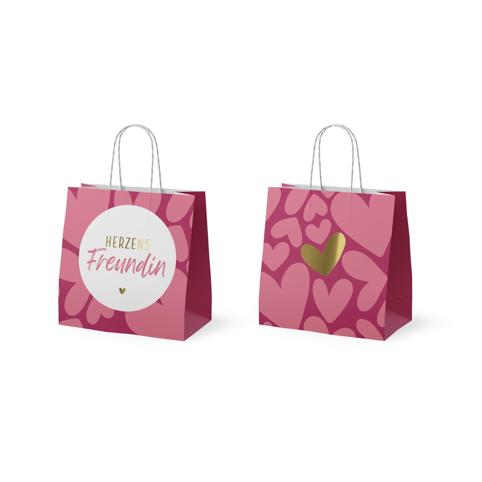 Geschenktasche, Herzmotiv, Pakettasche, rosarot, Herzchen