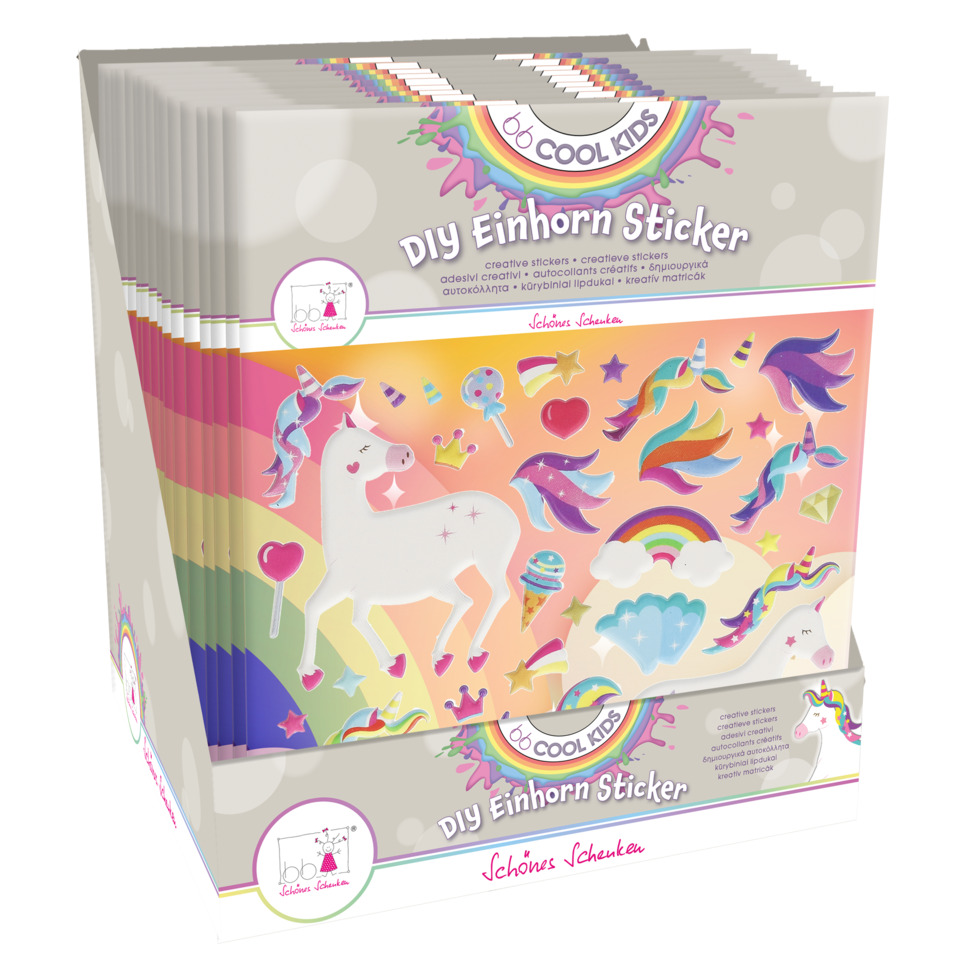 DIY Sticker, Einhorn Sticker, Kinderaufkleber, Glitzerfarben, Regenbogen-Design