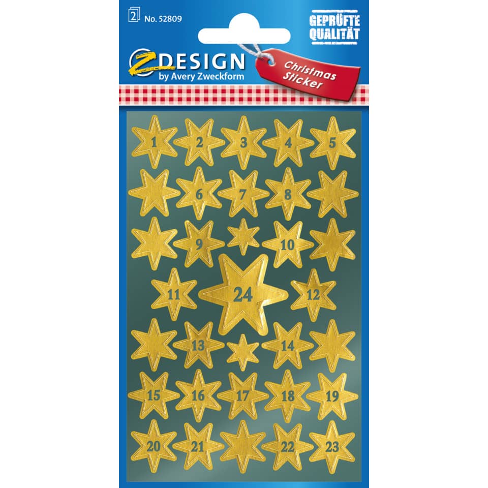 Sterne Sticker, Adventskalender, Goldfarbene Sterne, Zubehör, Selbstklebend