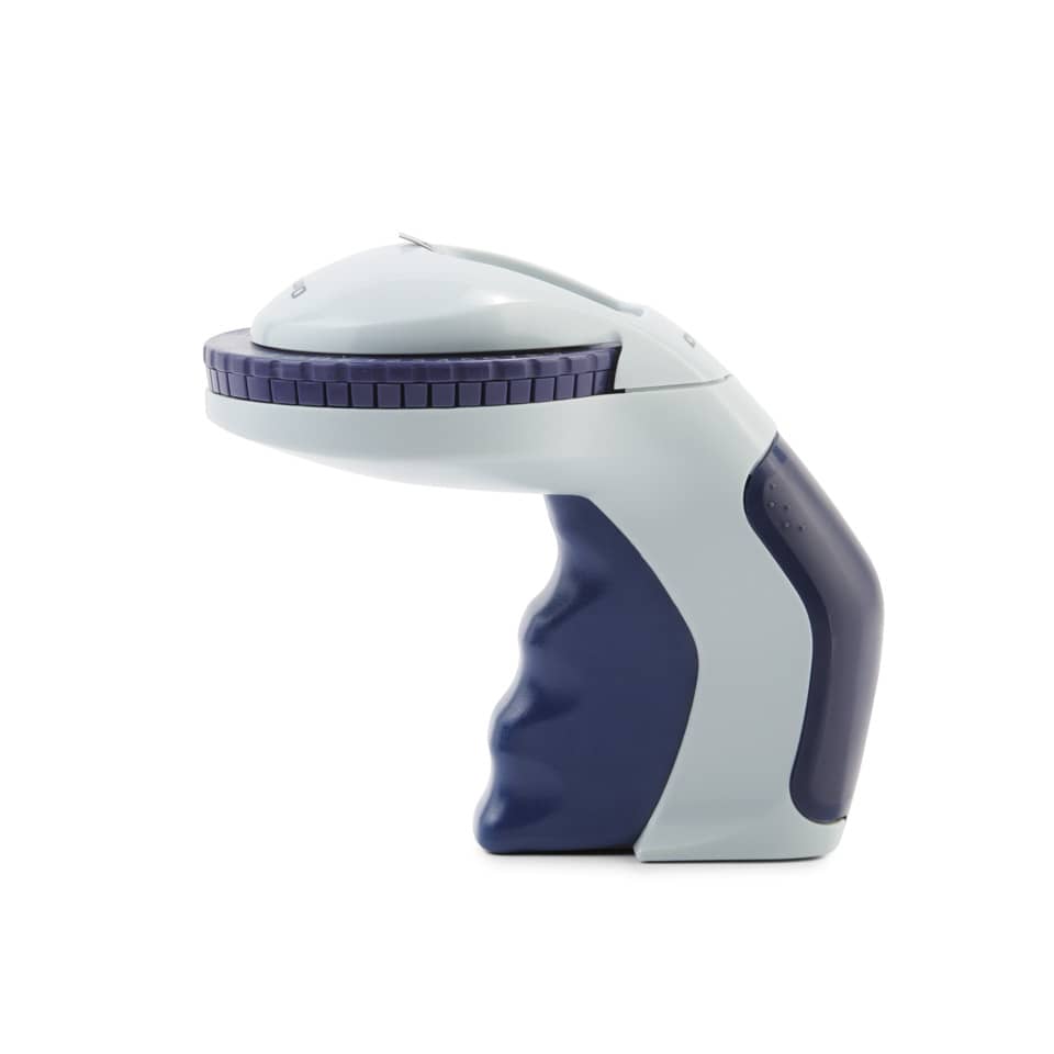 all-in-one scanner, handheld barcode scanner, blue grip, adjustable knob, ergonomic design