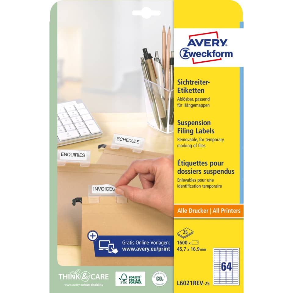 Etiketten, Sichtetiketten, Bürobedarf, Paketetiketten, Avery