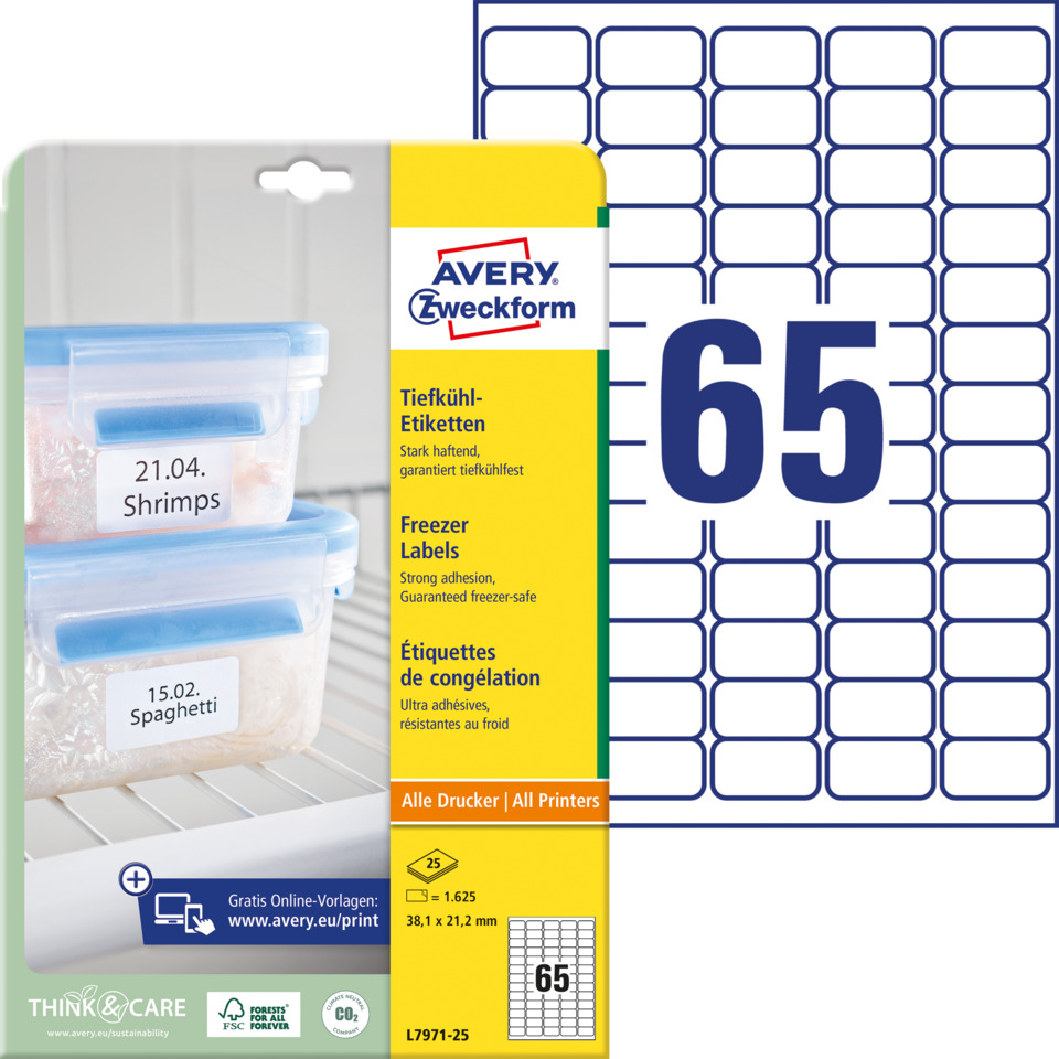 Freezer labels, Avery, Etiketten, Spaghetti labels, 65 grid label, Avery labels, Tiefkühl-Etiketten, Freezer labels, Spaghetti labels, Lageretiketten