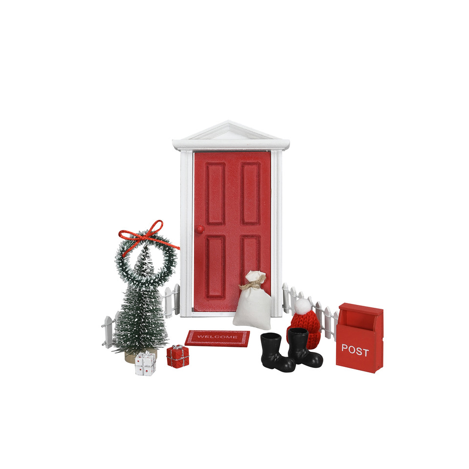 Zubehor, Miniature house, Rote Tür, Weihnachtsszene, Briefkasten, Winterzubehör