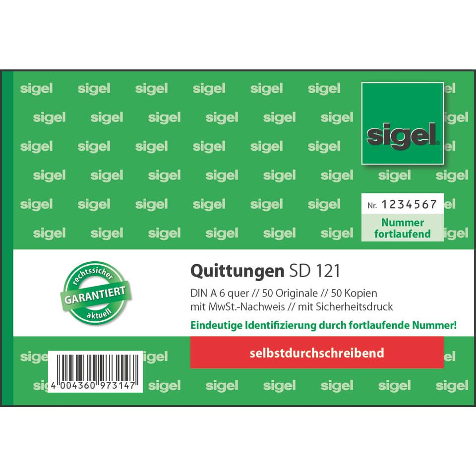 quittungen, SD 121, DIN A6, selbstklebend, barcodes