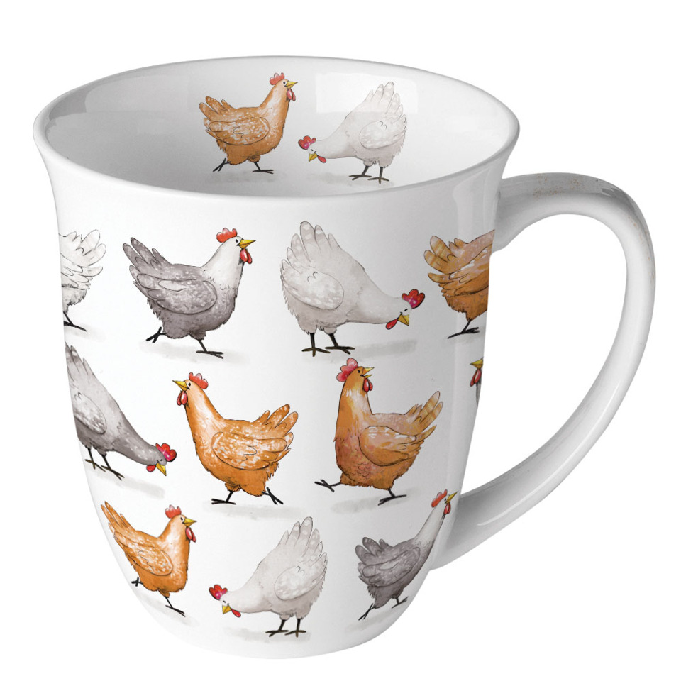 Kaffeebecher, Huhn Muster, Porzellan, Tiermotiv, Becher mit Henne