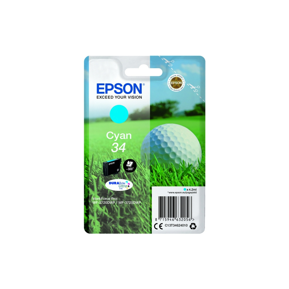 Tintenpatrone, Cyan, 34, Dye-Ink, EPSON, Cyan, Tinte, Tintenpatrone, EPSON, DURAbrite